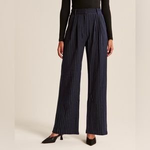 Abercrombie & Fitch Navy Tailored Brushed Suiting Wide Leg Pant